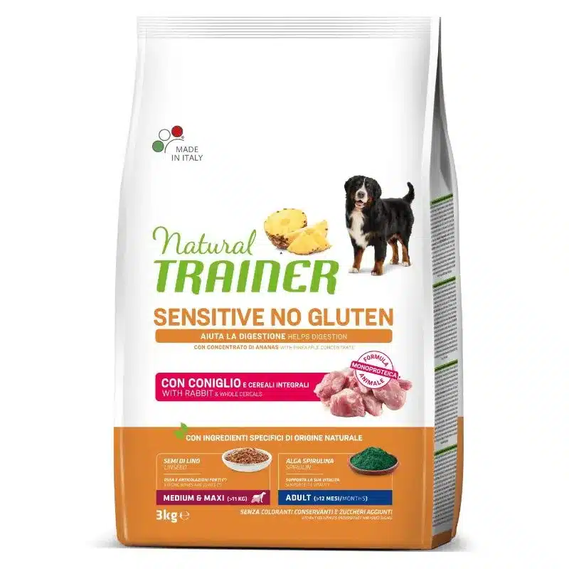 Natural Trainer Sensitive No Gluten sausas maistas be glitimo vidutinių ir didelių veislių šunims su triušiena, 3 kg Natural Trainer Sensitive No Gluten sausas maistas be glitimo vidutinių ir didelių veislių šunims su triušiena, 3 kg