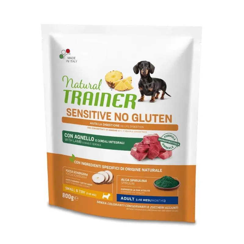 Natural Trainer Sensitive No Gluten Mini sausas maistas be glitimo mažų veislių šunims su ėriena, 800 g Natural Trainer Sensitive No Gluten Mini sausas maistas be glitimo mažų veislių šunims su ėriena, 800 g