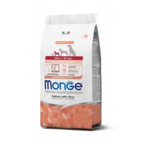 Monge spec.line monoprotein mini Puppy sausas pašaras mažų veislių jauniems šuniukams su lašiša ir ryžiais 7,5kg