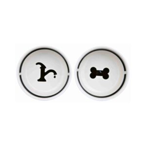 TRIXIE  Dubenėlių kompl., keramika-metal., 2x0.6 l, ø 15 cm-32x9x15 cm, baltas-juodas