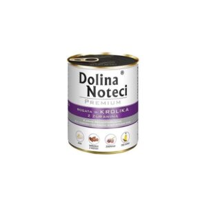 Visavertis konservuotas pašaras visų veislių suaugusiems šunims Dolina Noteci PREMIUM su triušiena ir spanguolėmis 800g