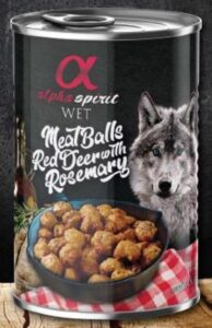 ALPHA SPIRIT konservai šunims vištienos rutuliukai su elniena ir rozmarinais 400g
