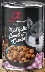 ALPHA SPIRIT konservai šunims vištienos rutuliukai su ėriena ir kuminu 400g