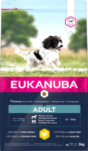 Eukanuba Medium Breed Adult Chicken - Aktyviems suaugusiems vidutinio dydžio veislių šunims, gausu šviežios vištienos