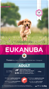Eukanuba Small & Medium Breed Adult Salmon & Barley - Aktyviems suaugusiems mažų ir vidutinių veislių šunims, gausu lašišos ir miežių