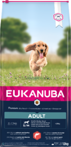 Eukanuba Small & Medium Breed Adult Salmon & Barley - Aktyviems suaugusiems mažų ir vidutinių veislių šunims, gausu lašišos ir miežių, 12kg
