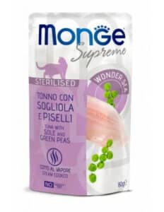 M06781 Monge SUPREME - Cat Wet Pouches Tuna with sole and green peas - Sterilised 80g (24)