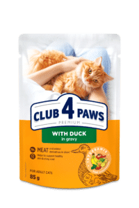CLUB 4 PAWS Premium visavertis konservuotas maistas suaugusioms katėms su antiena padaže, 85 g x 24