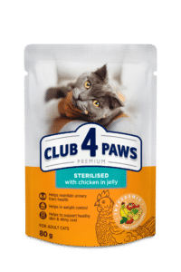 CLUB 4 PAWS Premium visavertis konservuotas maistas suaugusioms sterilizuotoms katėms "Sterilised", 80 g x 24