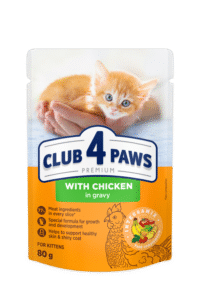 CLUB 4 PAWS Premium visavertis konservuotas maistas kačiukams su vištiena padaže, 80 g x 24