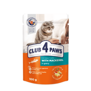 CLUB 4 PAWS Premium visavertis konservuotas maistas suaugusioms katėms su skumbre padaže, 100 g x 24