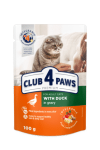 CLUB 4 PAWS Premium visavertis konservuotas maistas suaugusioms katėms su antiena padaže, 100 g x 24