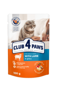 CLUB 4 PAWS Premium visavertis konservuotas maistas suaugusioms katėms su ėriena padaže, 100 g x 24