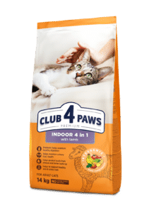 CLUB 4 PAWS Premium visavertis sausas maistas suaugusioms katėms gyvenančioms patalpose su ėriena "Indoor 4 in 1", 14 kg