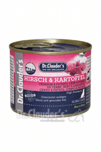 DR. CLAUDER'S drėgnas maistas suaugusiems šunims odai ir kailiui su elniena ir bulvėmis 200g