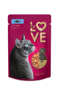 MY LOVE pilnavertis konservuotas pašaras suaugusioms katėms su žuvimi padaže, 85 g x 24