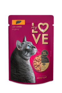 MY LOVE pilnavertis konservuotas pašaras suaugusioms katėms su kepenėlėmis padaže, 85 g x 24