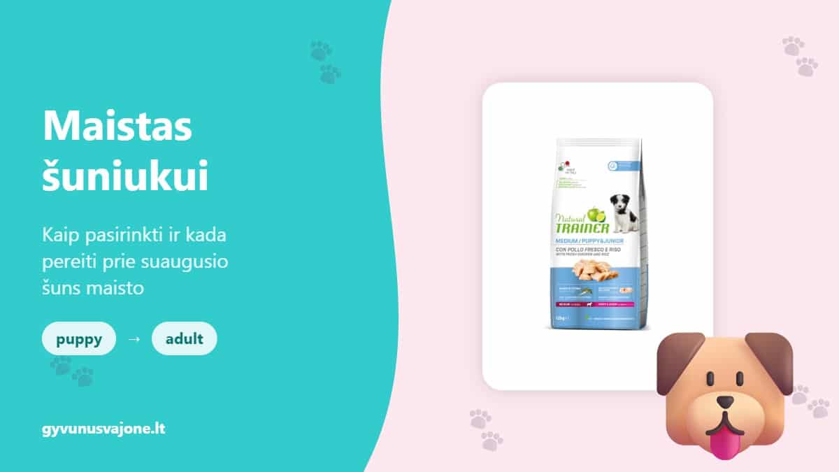 Maistas šuniukui – Natural Trainer Puppy/Junior pakuotė ir šuniukas